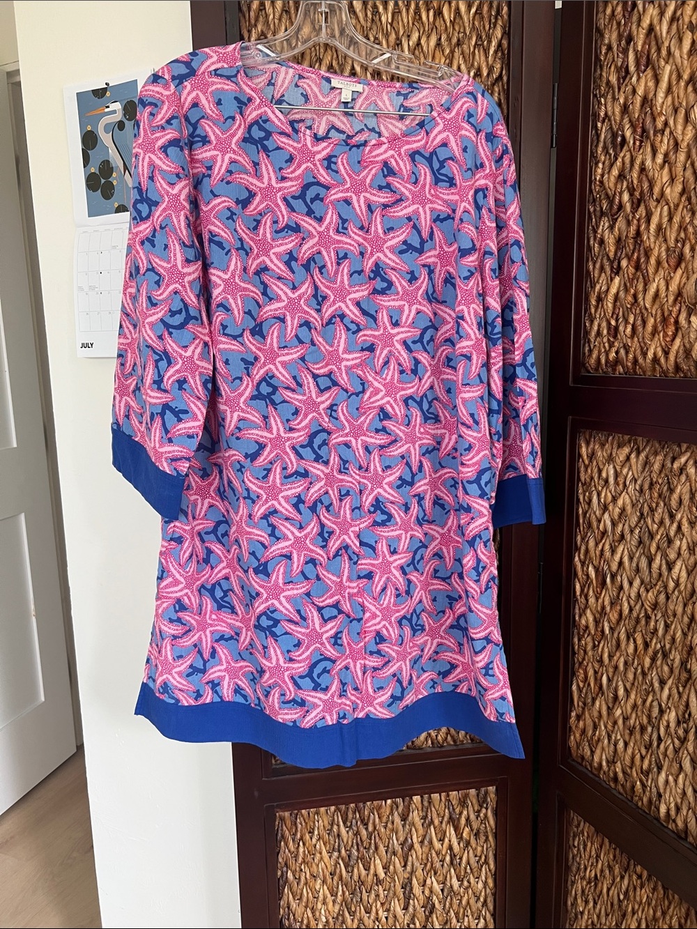 Talbots Pink & Blue Starfish Print Tunic top or dress or beach cover up sz L